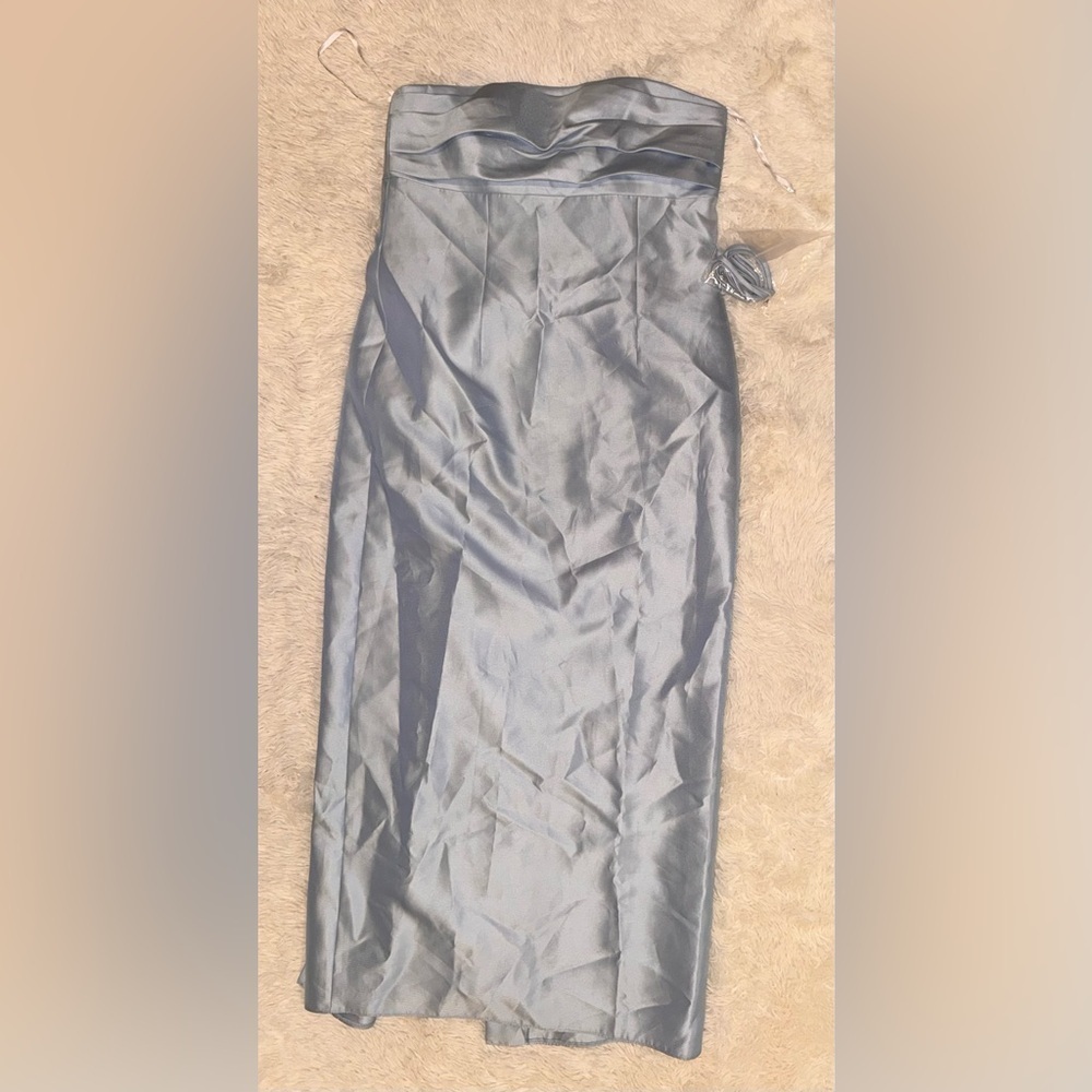 NWOT Alfred Sung MIST Strapless Bow Back Satin Column Gown Sz 16 $289 D856 - Picture 2 of 7
